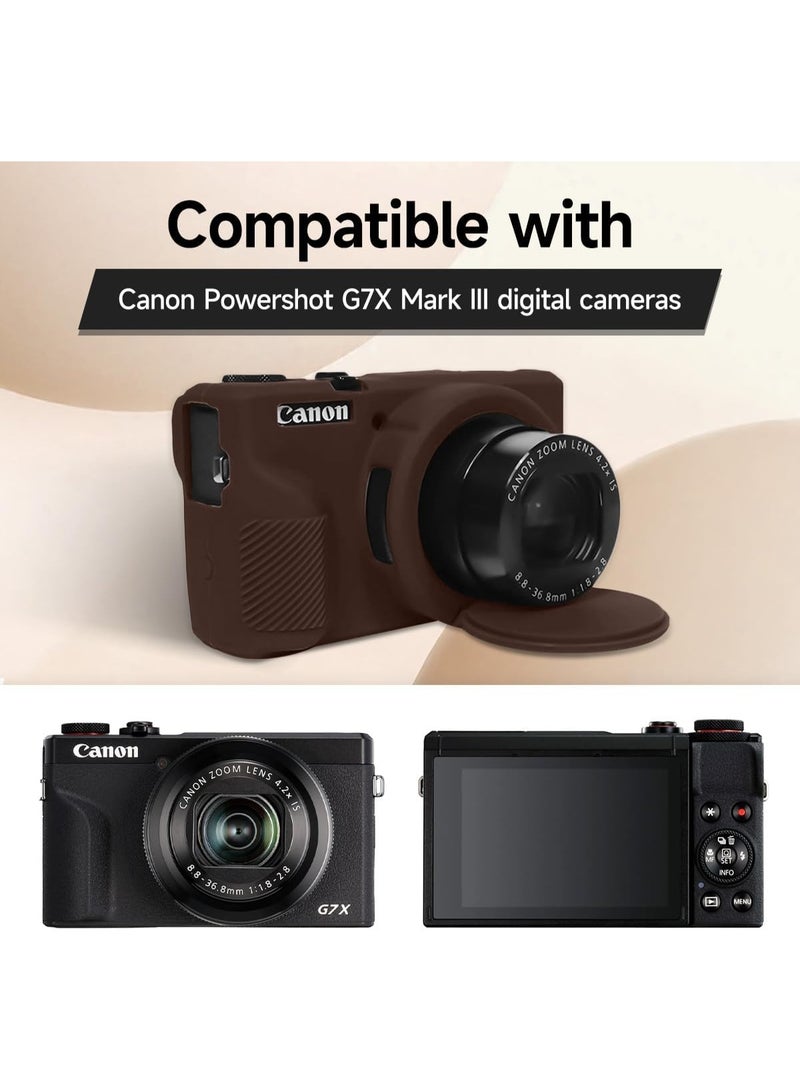 Premium Soft Silicone Protective Case with Removable Lens Cover for Canon Powershot G7X Mark III Digital Camera - Washable, Lightweight, and Stylish Protection (Brown) - Image 4